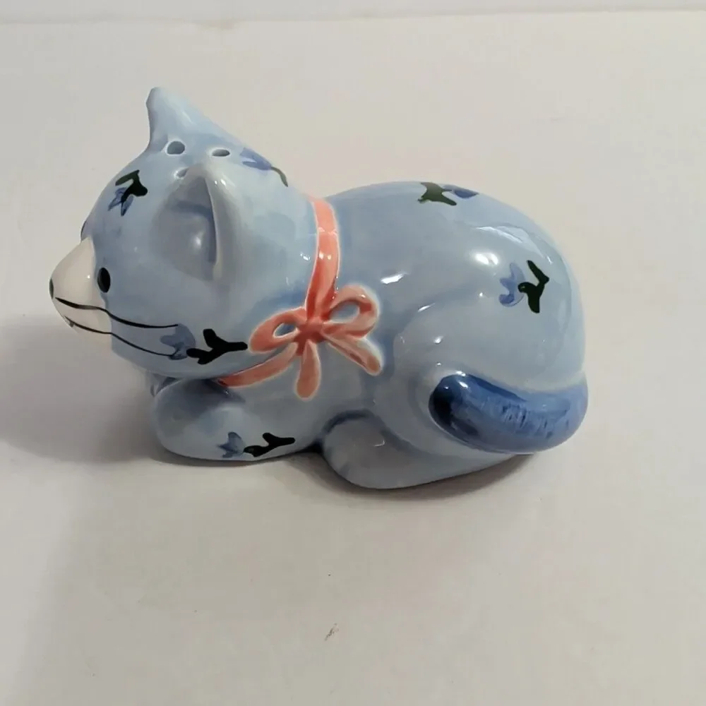 Vtg Otagiri Ceramic Blue Cat Salt & Pepper Shaker & Creamer Set 1980's